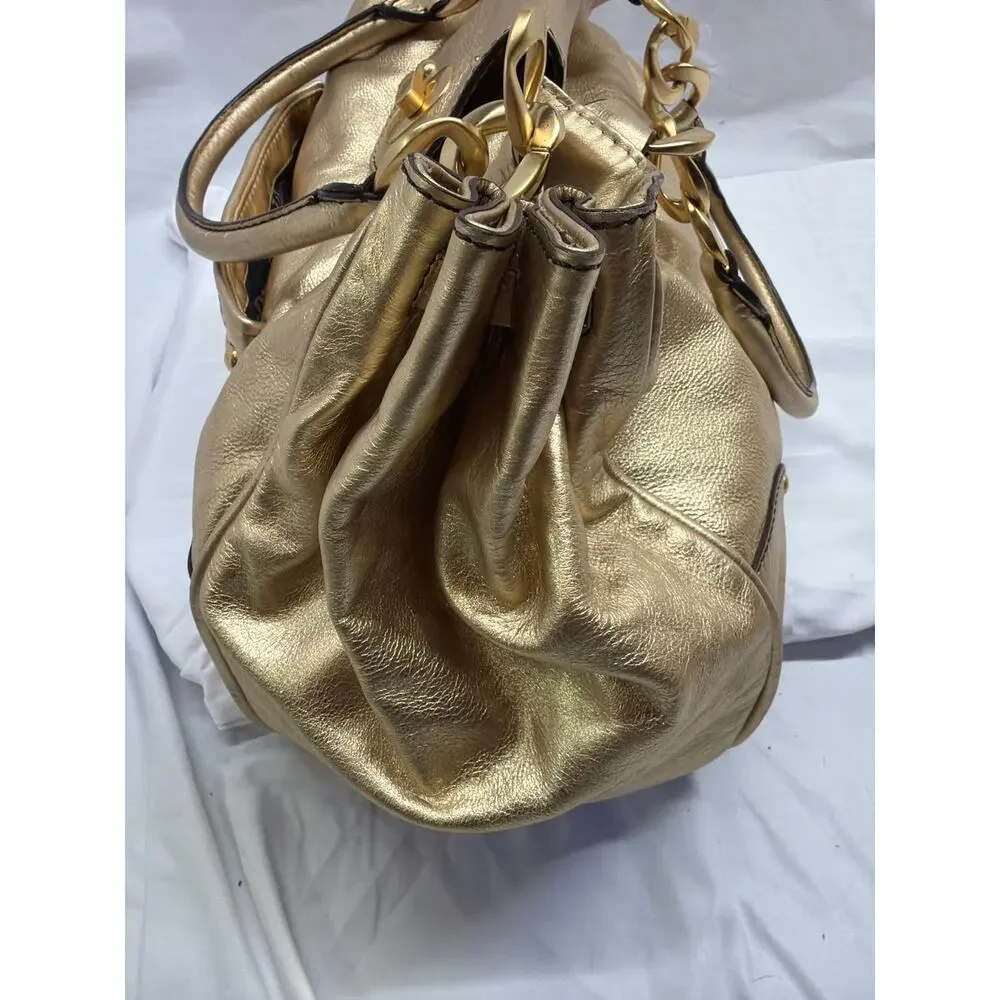 Vintage Y2K Juicy Couture Metallic Gold Leather Turnlock Satchel Bag